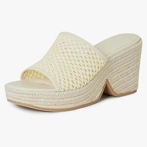 Dolce Vita Sadie Ivory Natural Raffia Espadrille Wedge Slide 4” Platform 8.5